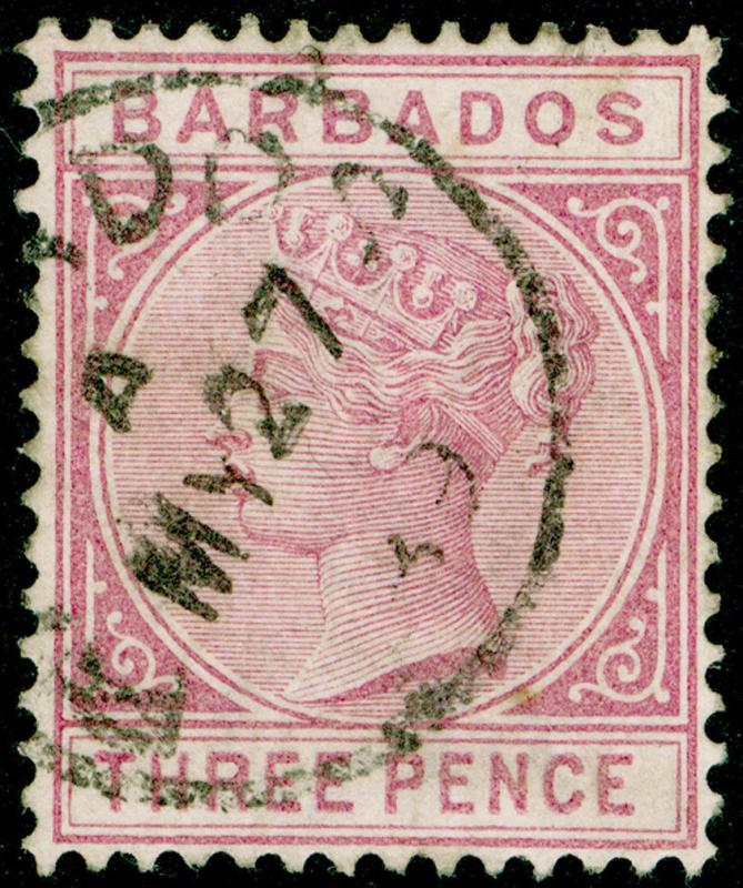 BARBADOS SG96, 3d reddish purple, FINE USED, CDS. Cat £30.