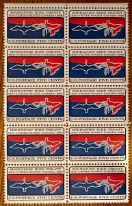 US # 1306 Migratory Bird Treaty 5c 1966 block of 10 Mint NH