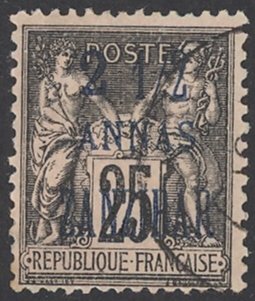 France-Offices in Zanzibar Sc# 22 Used 1896-1900 ½a on 25c Overprint