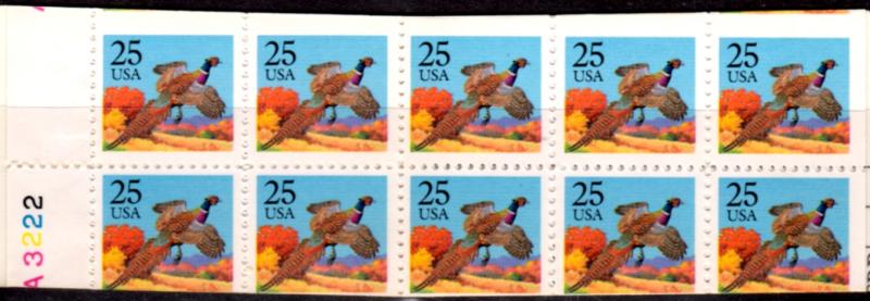 US Stamp #2283c MNH - Ring-Necked Pheasant Booklet Pane of 10 w/ Red Sky Removed