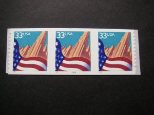 Scott 3281d, 33 cent Flag over City, PNC3 #9999A, MNH Coil Beauty, CV $38