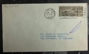 1930 Miami FL Usa first flight cover FFC To San Salvador El Salvador