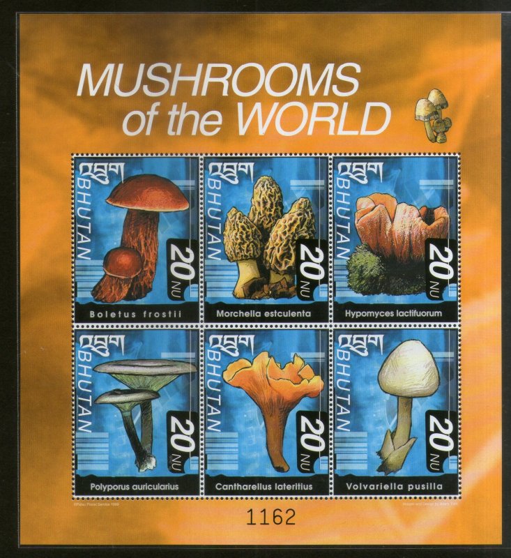 Bhutan 1999 Mushrooms of World Fungi Plant Sc 1269 Sheetlet MNH # 9429