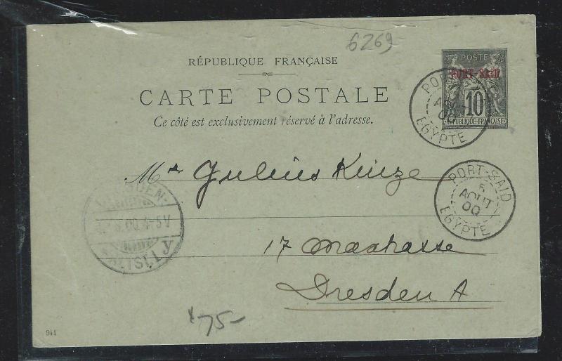 PORT SAID FRENCH OFFICES IN EGYPT  (PP2709B) 1900   PSC TO GERMANY  WITH MSG 