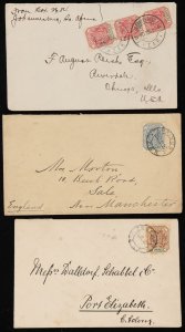 TRANSVAAL 1896-98 covers at ½ ounce rate (3) to Cape of Good Hope, England & USA