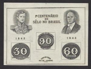 BRAZIL 1943 POSTAGE STAMP CENTENNIAL Souvenir Sheet Sc 612 MNGAI