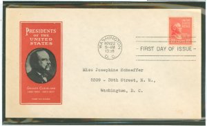 US 827 1938 22c Gover Cleveland (presidential/prexy series) single on an addressed first day cover with an Ioor cachet.