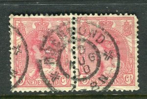 NETHERLANDS; 1890s classic Wilhelmina issue fine used 5c. Postmark Pair