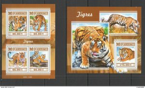 2015 Mozambique Fauna Animals Wild Cats Tigers Tigres 1+1 ** St2252