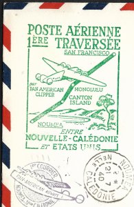 Doyle's_Stamps: Superb First Flight Cover New Caledonia to USA (Honolulu, HI)