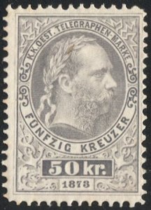 AUSTRIA 1874 50kr Mint LH Telegraph stamp, Mi  #14 VF, perf 10-1/4