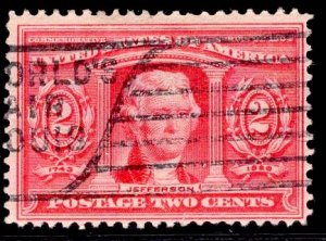 US Stamp #324 2c Carmine Jefferson USED SCV $2.00