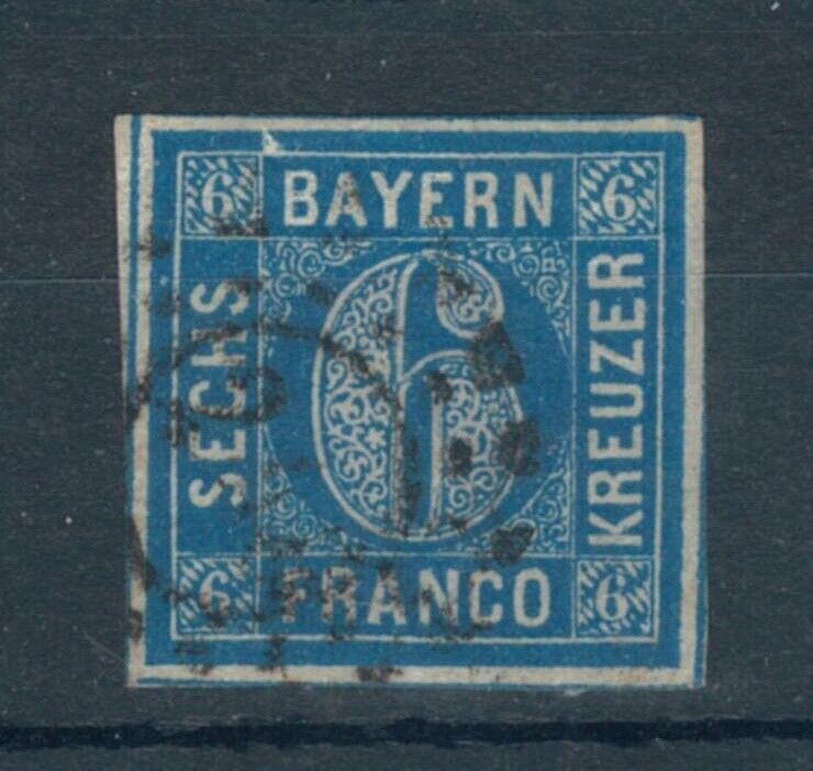 Bavaria 1862 6k blue stamp. Used. Sg 26.