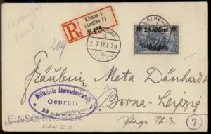 Germany WWI Belgium Occ 2Fr50c Mi 24 EF Registered Censor Cover 56219