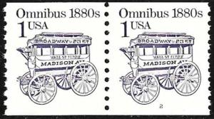 Sc 2225b 1¢ Omnibus Plate Pair #2 Untagged Dull Gum, MNH