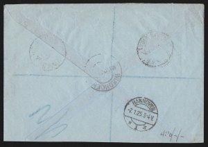 SOUTH WEST AFRICA 1924 Registered cover setting I KGV ½d & III 3d. To Germany. 