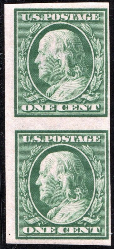 SC#383 1¢ Franklin Imperforate Vertical Pair (1911) MLH