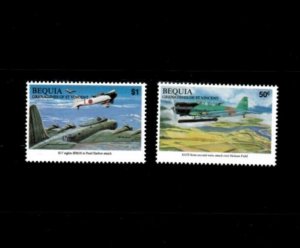 Bequia 1991 - Planes - Pearl Harbor - Set of 2 Stamps - Scott #287-88 - MNH