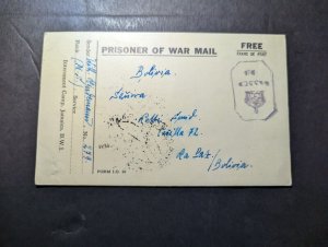 1945 Jamaica Prisoner of War POW Internment Camp PC Cover to La Paz Bolivia