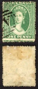 Grenada SG10 1d deep Green wmk Small Star (sideways) rough perf 14 to 16