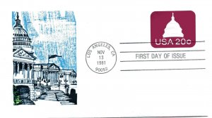 U601 The Capitol Dome embossed envelope, Bittings by Alan Diamant FDC