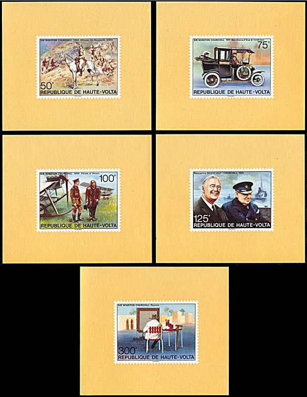 Upper Volta 346-350, MNH deluxe sheets, Birth Centennial of Churchill