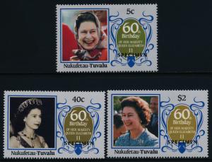 Tuvalu Nukufetau 51-3 Specimen o/p MNH Queen Elizabeth 60th Birthday