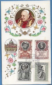 VATICAN CITY 1959 Illustrated Pope John XIII Card w Sc 158,159,161,C24 on Face