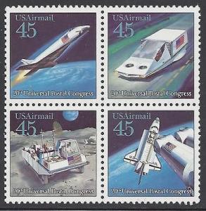 C122 25 Air Mail Stamps Block of 4 45cent Futuristic Ma