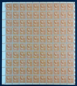 Scott 803 BENJAMIN FRANKLIN Sheet of 100 US 1/2¢ Stamps MNH 1938