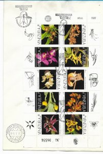 VENEZUELA 1995 ORCHIDS SET OF 10 VALUES MINISHEET MS VERY FINE ON FDC !