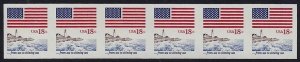 1891a - VF-XF Imperf Error / EFO Strip of 6 Flag and Lighthouse Mint NH