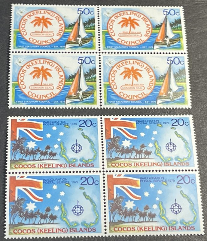 COCOS ISLANDS # 32-33-MINT NEVER/HINGED---COMPLETE SET IN BLOCKS OF 4----1979