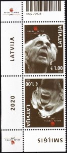 LATVIA 2020-16 Dailes Theater - 100. Smilgis, Actor Founder. Margin TB Pair, MNH