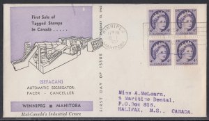 Canada Scott 340p Blk 4 Rose Craft FDC -Wilding Issue