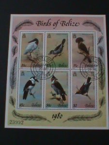 BELIZE-1980 SC#500-WORLD RARE BEAUTIFUL LOVELY BIRDS CTO-NH ORG  S/S VF