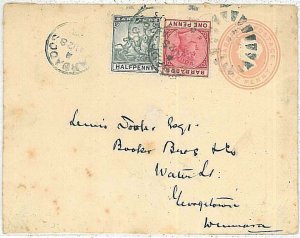 28656  - BARBADOS - POSTAL HISTORY -  STATIONERY COVER with added stamps