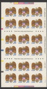 1989 US Scott #2431a 25¢ Eagle & Shield Booklet of 18 Stamps - MNH