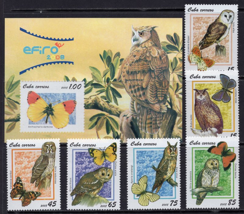 CUBA 2008 - Fauna - Birds - Butterflies - MNH Set + Souvenir Sheet
