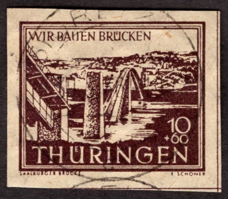 1946, Germany, Thuringia 10+60pf, Used, Sc 16NB1