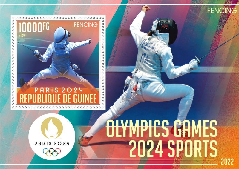 Stamps. Olympics games in Paris 2024 Guinea 2022 year 6 sheets perforated