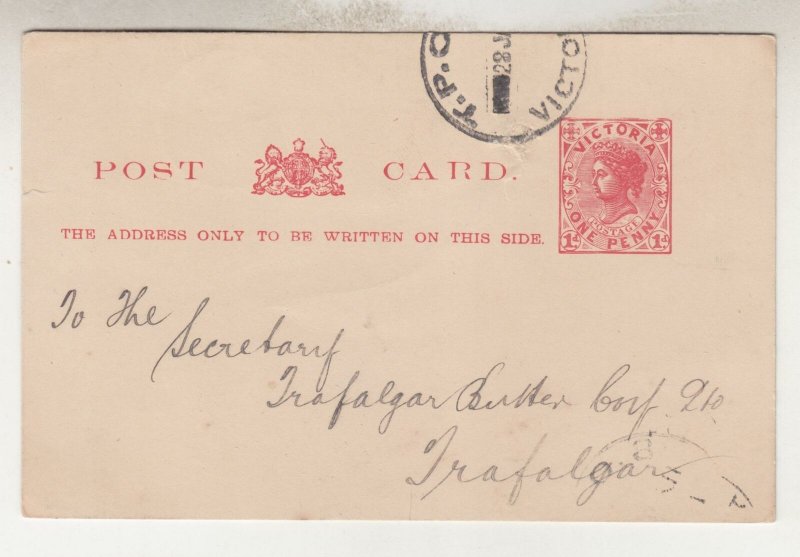 VICTORIA, TPO ?,  1911, 1d. Post Card PTPO, Bank of Australasia to Trafalgar.