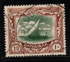 ZANZIBAR SG295 1921 10r GREEN & BROWN FINE USED