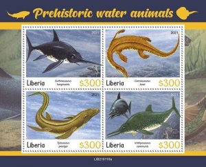 Liberia - 2021 Prehistoric Water Animals, Tylosaurus - 4 Stamp Sheet LIB210110a 