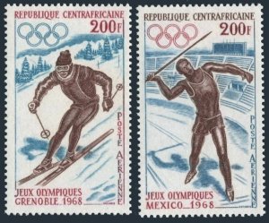 CAR C54-C55,MNH.Michel 158-159. Olympics Grenoble,Mexico-1968.Skier,Javelin.