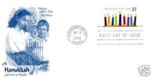 3672 37c Hanukkah, 2002, Artcraft FDC