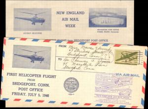 1946 BRIDGEPORT CONNECTICUT CACHET FIRST HELICOPTER FLIGHT WITH INSERT + AIR WEE