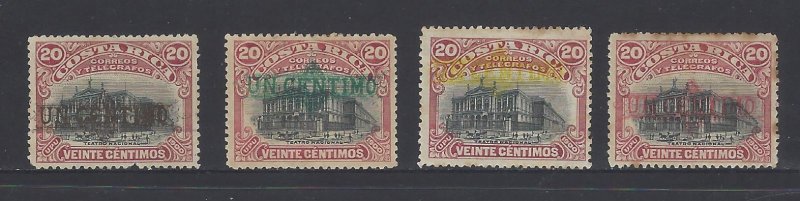 Costa Rica National Theater UN CENTIMO Surcharged Mena CP54a-d MH 1905