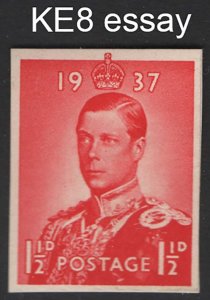 GB 1936 KEVIII large format imperf 1½d essay in red, Seaforth design type K,