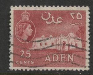 ADEN - Scott 51 - Mosque - 1953 -  Used - Single 25c Stamp